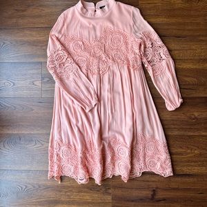 Pink Long Sleeve Dress with Lace Detail